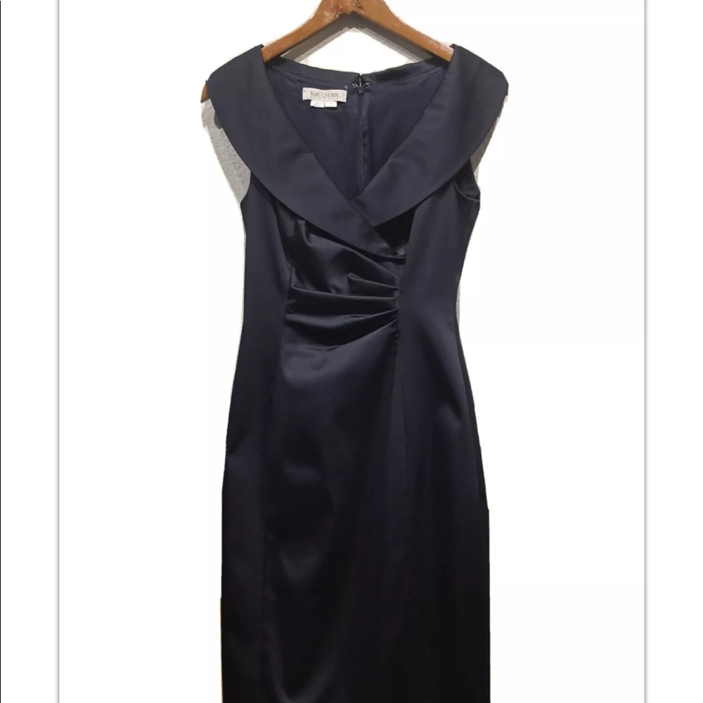 Kay Unger Satin Cocktail Dress Navy 0 Org.$350